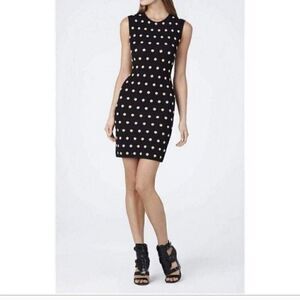 BCBGMAXAZRIA Jose Jacquard Black Polka-dot Bodycon Sleeveless Dress S